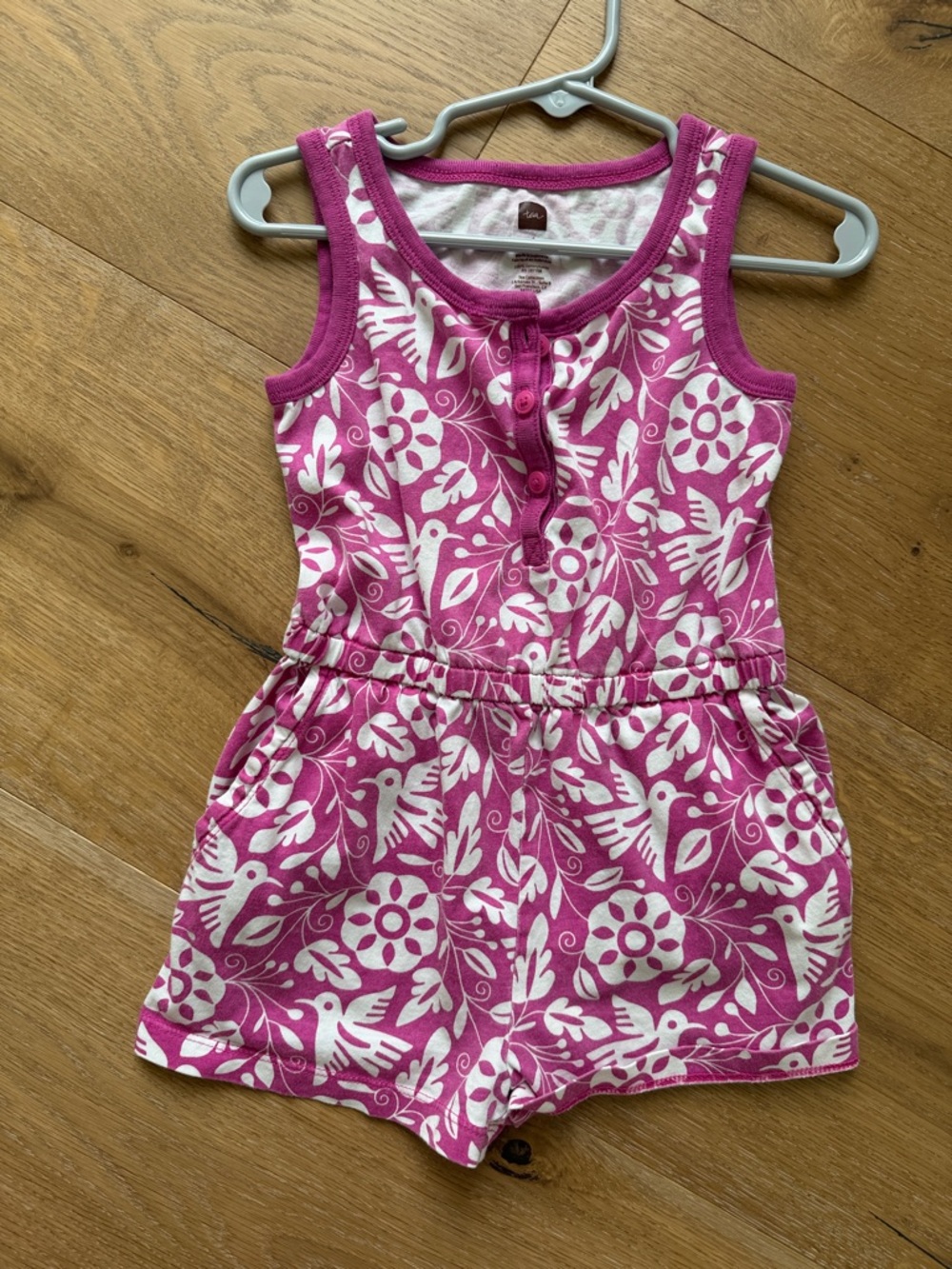Pink and White Floral Bird Tank Romper